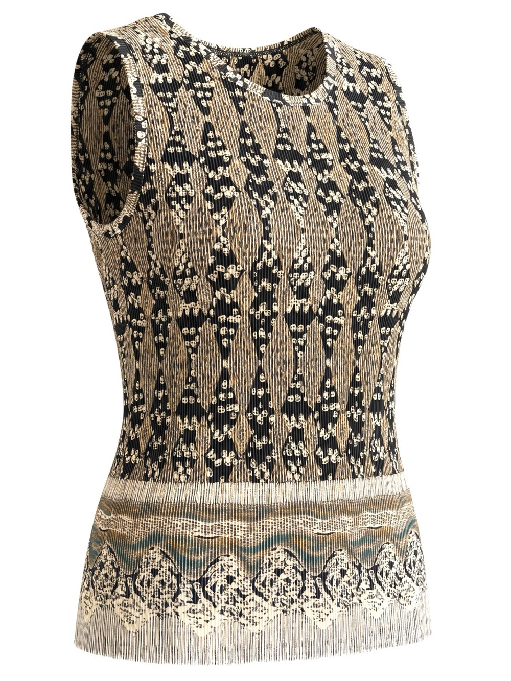 Vintage Plisse Patterned Pleated Sleeveless Tank Top Crepe Feel Light Artsy Med